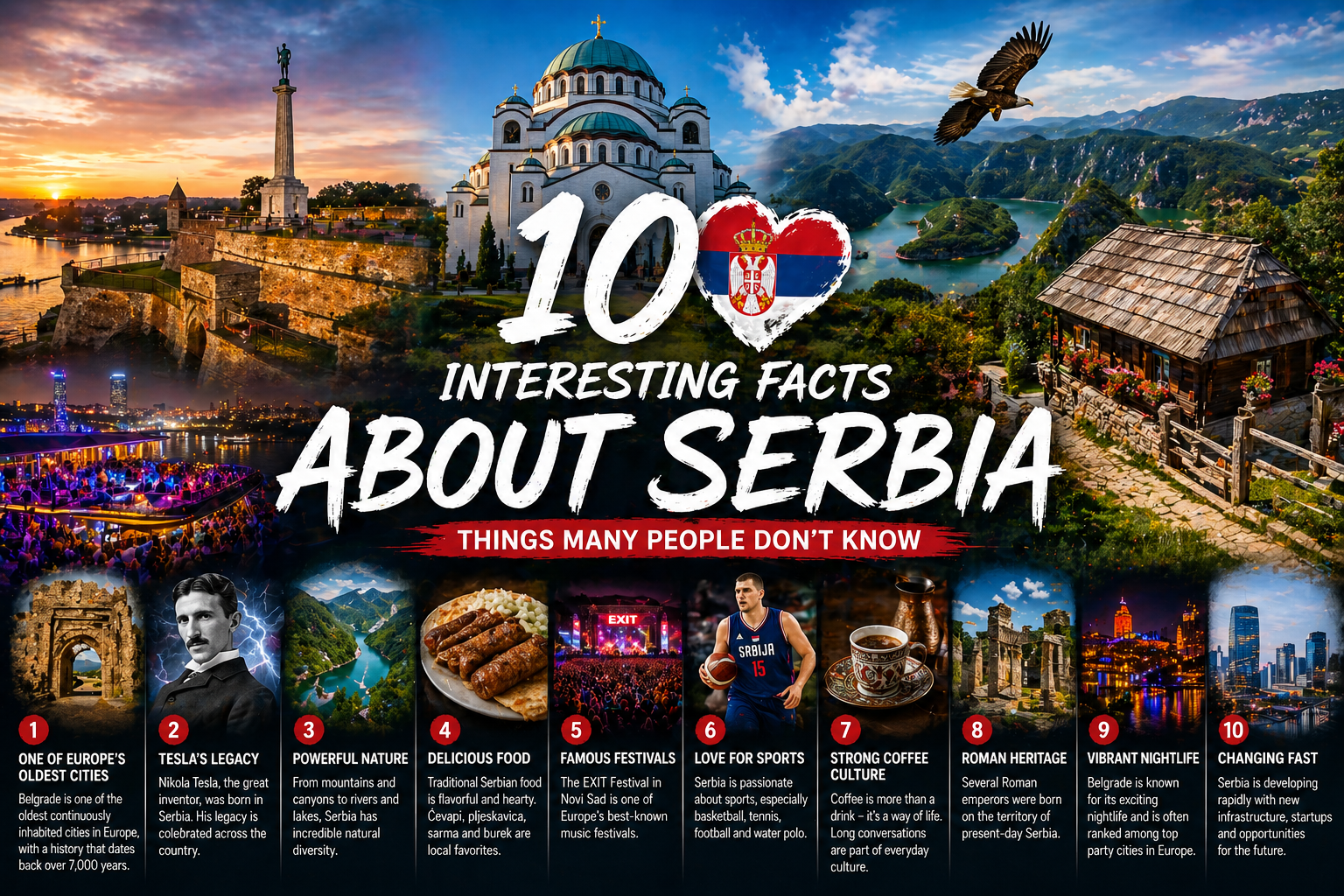 Interesting facts about Serbia including culture, history, food, nature and Belgrade city life