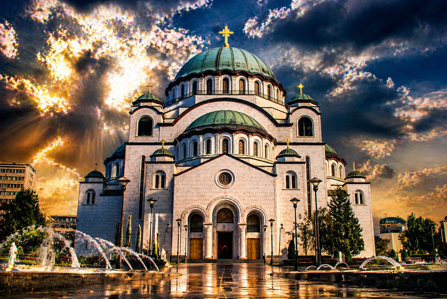 Saint Sava Temple in Belgrade Serbia, one of the largest Orthodox churches in the world at sunset