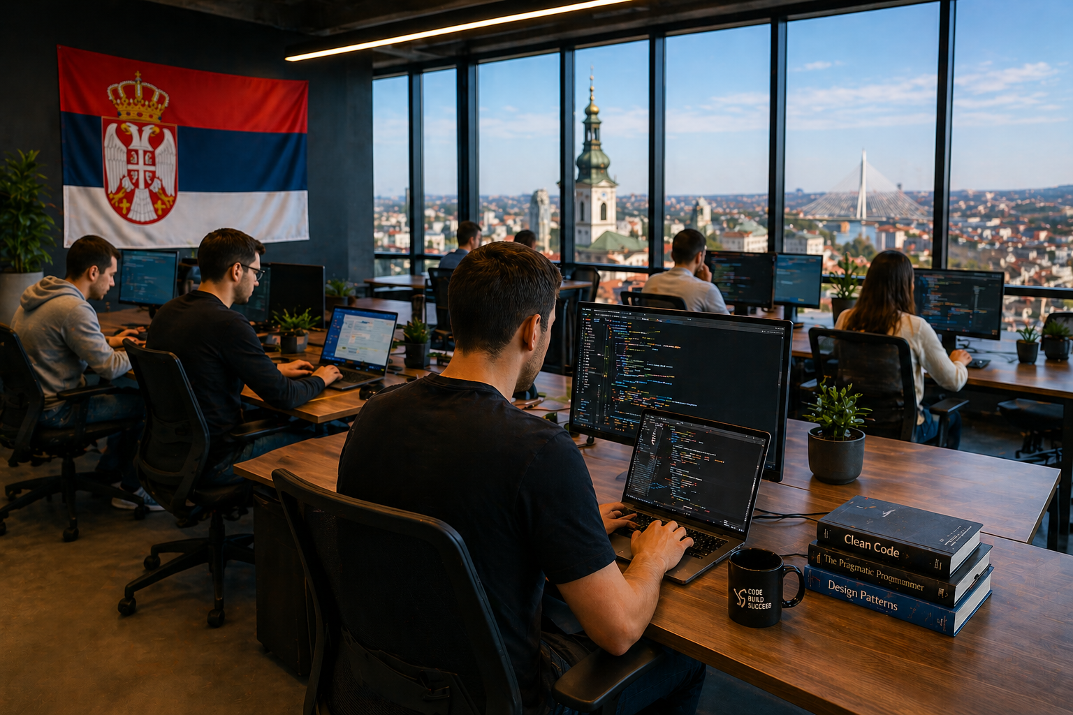 Software developers working in a modern office in Belgrade Serbia, growing IT industry and tech hub