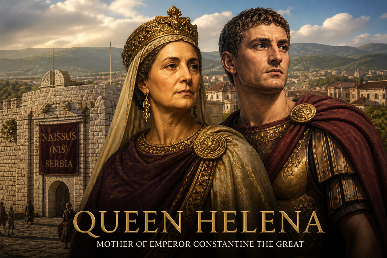 queen helena mother of constantine great with ancient roman city of nis serbia background