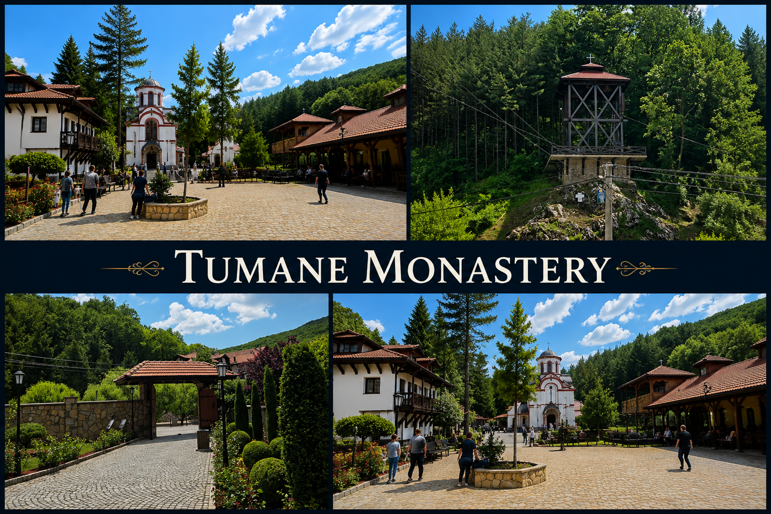 Tumane Monastery in Serbia surrounded by nature and traditional Orthodox architecture